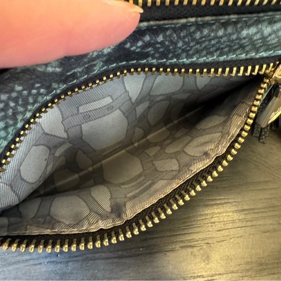 Aimee Kestenberg handbag pouch blue snakeskin vegan leather tassel clutc… - Picture 3 of 9